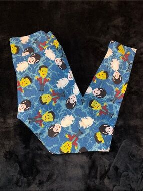 LuLaRoe Blue Monster & Bride Halloween Character Print  Leggings